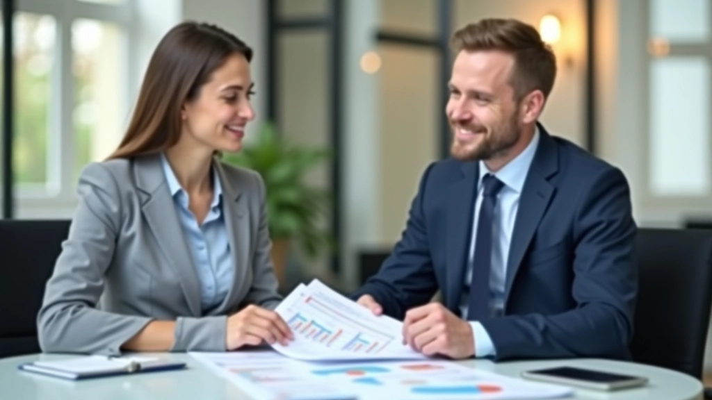 Finanční poradce ukazuje grafy a tabulky pojistného plánu klientovi