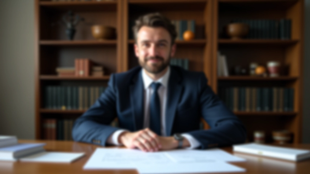 Právník v kanceláři u stolu s právními spisy, odpovědnostní pojištění