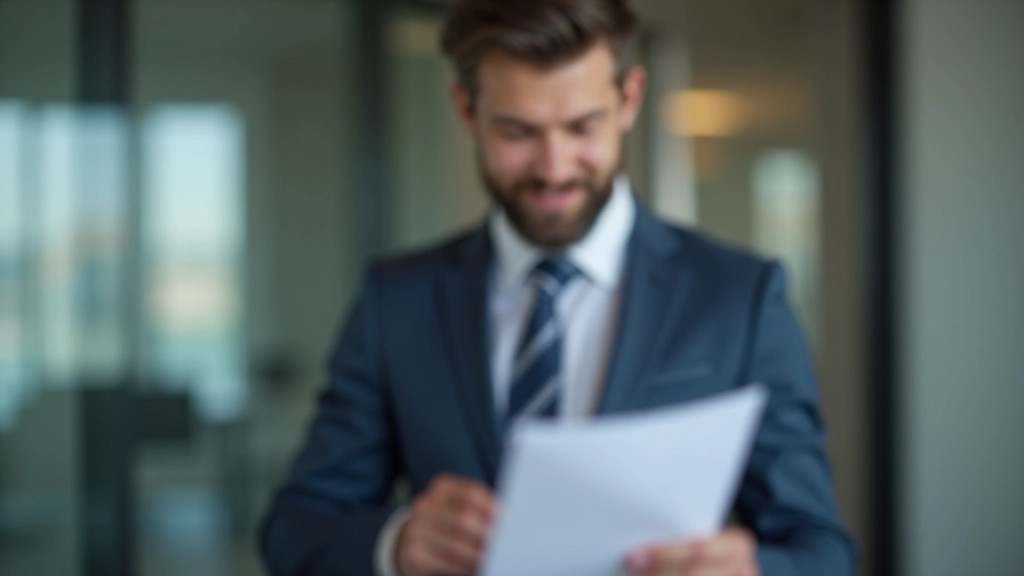 Muž v kostýmu čte dokument, pojistný návrh a plánování
