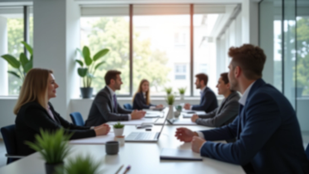 Moderní kancelář pojišťovny s konzultanty a klienty